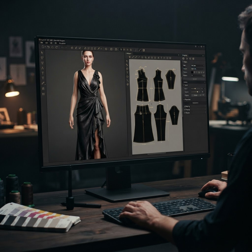 3D virtual garment sampling preview inside fashion design software